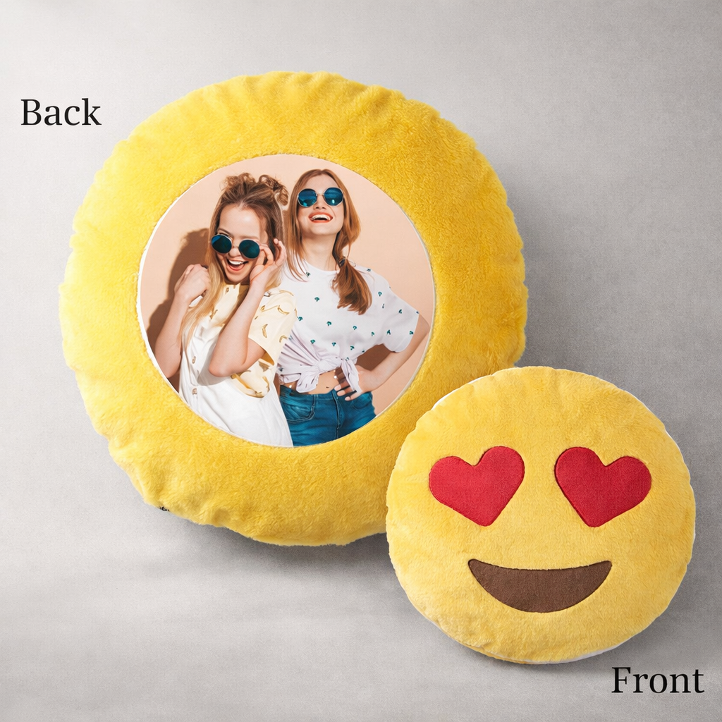 Personalized Heart-Eyes Emoji Photo Cushion