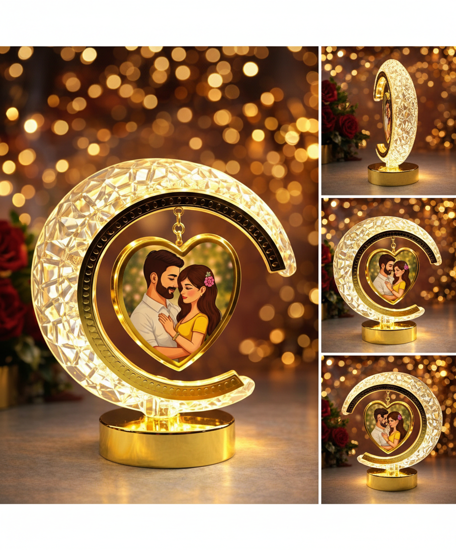 Moon Shape Crystal Photo Frame with LED